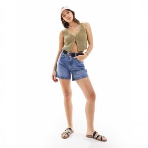 Pull&Bear knitted crochet waistcoat in khaki
